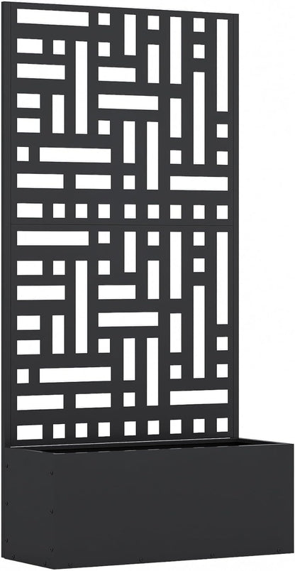 Casaphoria Metal Raised Garden Bed with Trellis and Wheels, 59"x30"x12" Planter Box for Climbing Plants, Vegetables & Vines, Features Drainage Holes and Privacy Screen (Black-Helen)