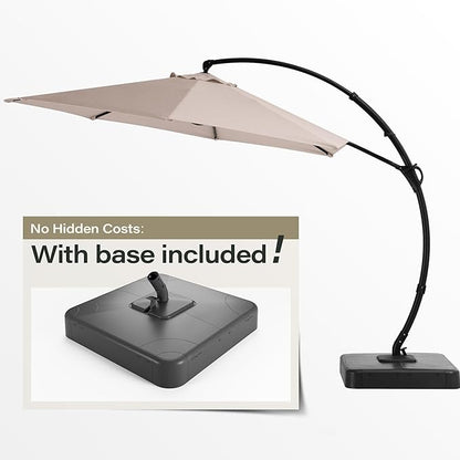 LAUSAINT HOME Outdoor Patio Umbrellas with Base, Upgraded 11FT Curvy Offset Cantilever Umbrella with 360° Rotation Design for Garden, Pool, Backyard, Market, Deck (Champagne-Upgraded)