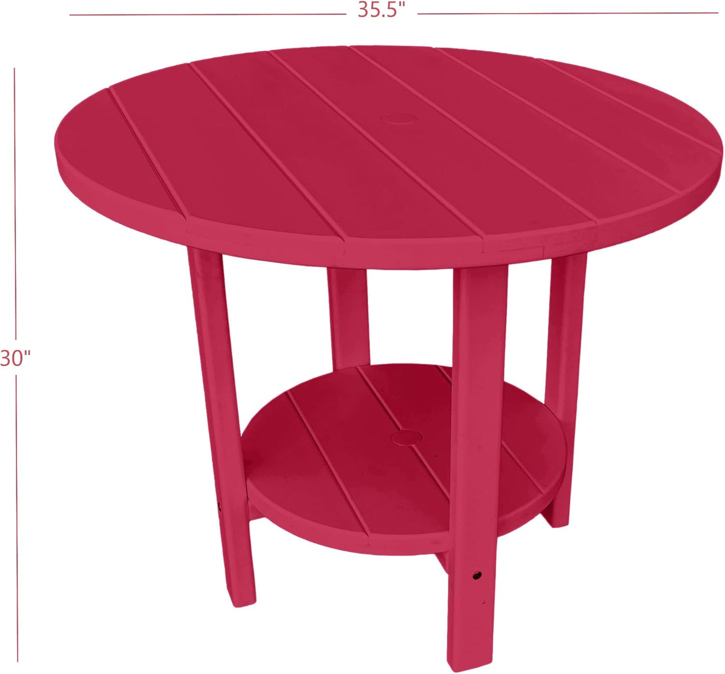 Phat Tommy Round Poly Resin Outdoor Patio Dining Table, All Weather Poly Patio Outdoor Furniture, Cranberry