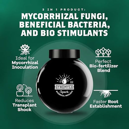 DYNOMYCO Spark WP Mycorrhizal Fungi, 6oz Wettable Powder – 3-In-1 Root Enhancer Amplifies Nutrient Uptake & Yield – Treats 38 Plants, Indoor/Outdoor Bio-Stimulant – Dissolves Fast in Seed Starter Soil