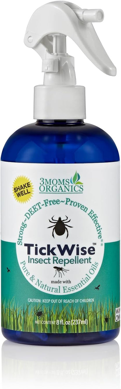 3 Moms Organics TickWise 8oz, Made with All Natural Essential Oils, DEET-Free, Tick and Insect Repellent, Plant Based Essential Oils, All Natural Ingredients Great for Adults, Kids, Dogs & Horses