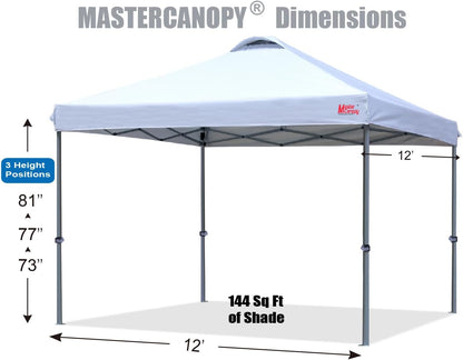 MASTERCANOPY Durable Pop-up Canopy Tent with Roller Bag (12x12, White)