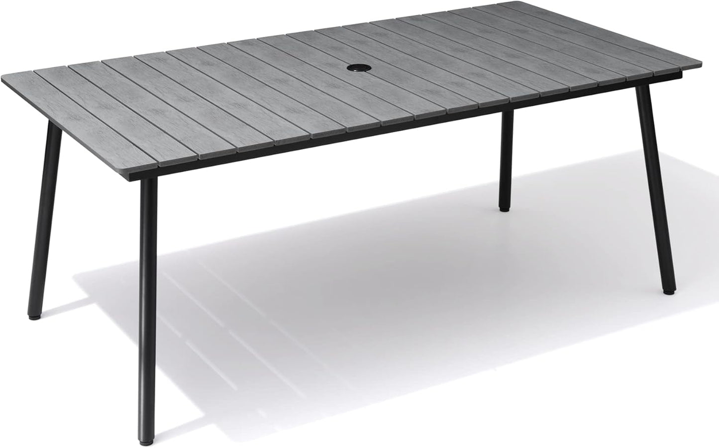 Aluminum 70 Inch Patio Outdoor Dining Table for 6, Umbrella Hole & Wood-Like Top, All-Weather Deck & Backyard Table