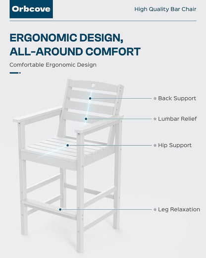 Tall Adirondack Chairs Set of 4, HDPE Wood Balcony Adirondack Chairs Set with Heart Cutout Design, Weather-Resistant Bar Height Furniture for Deck, Porch, Pool (White)