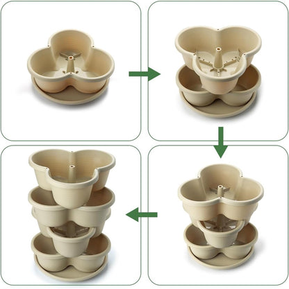 5 Tier Vertical Planters Stackable Gardening Planter for Strawberries, Flowers, Herb and Vegetables, White