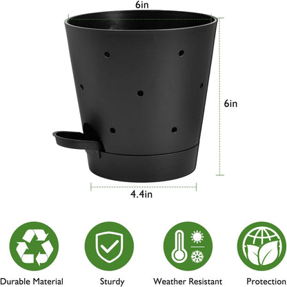 Orchid Pots with Holes, 6 Inch Self Watering Orchid Pot 2 Pack Plastic Plant Pots for Orchid, Flower (Black)