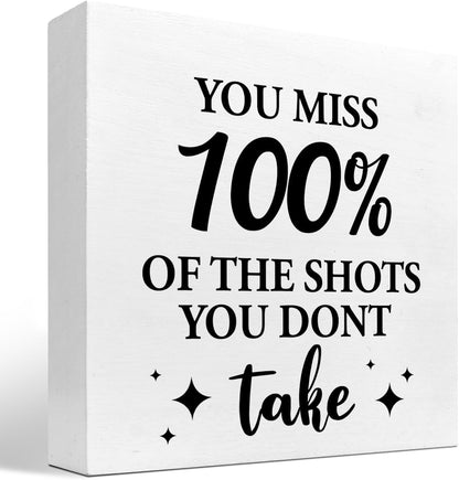 z-crange You Miss 100% of the Shots You Don't Take Wood Block Sign Desk Decor,Inspirational Wooden Box Plaque Sign Desk Decor for Home College Office Shelf Table Decor Decorations