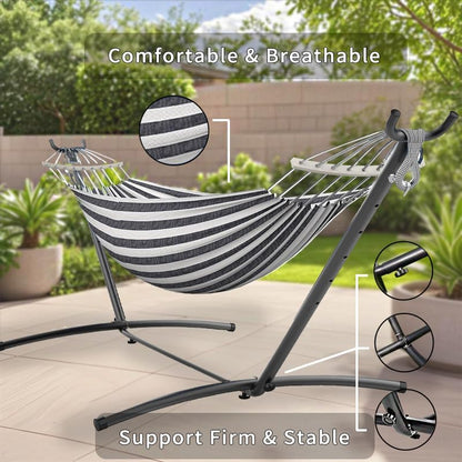 Double Hammock, Heavy Duty Portable, 500 lb Weight Capacity, Perfect for Both Indoors and Outdoors, 2 Person Hammock with Carrying Bag, Black White