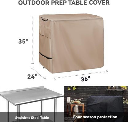Outdoor Prep Table Cover - Heavy Duty Waterproof Cover for Outdoor Small Portable Table, Compatible with 36 inch Outdoor Utility Cart and Storage Cabinet,Khaki