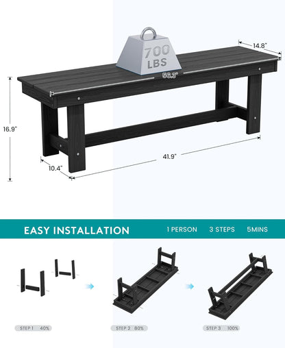 SERWALL Patio Dining Table and Bench Set for 6, Black