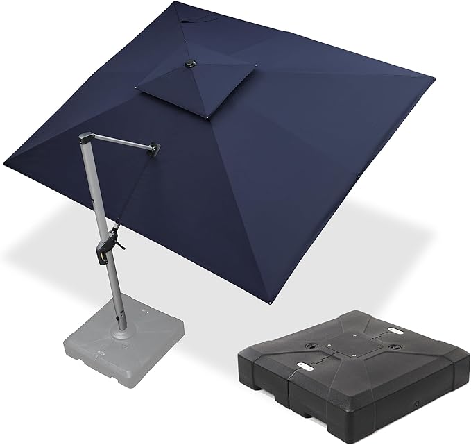PURPLE LEAF 10 X 12 FT Patio Umbrella with Base Included Cantilever Umbrella with 360° Rotation Outdoor Offset Umbrella Windproof Heavy Duty Sun for Garden, Backyard and Pool, Navy Blue