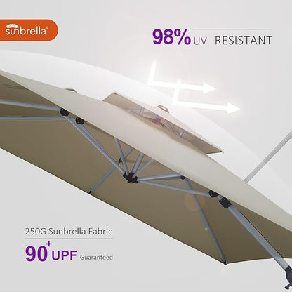 PURPLE LEAF 9' X 12' Cantilever Outdoor Patio Umbrella Large Heavy Duty 360° Rotation Double Top Offset Rectangular Umbrellas for Backyard Deck Pool, Spectrum Sand