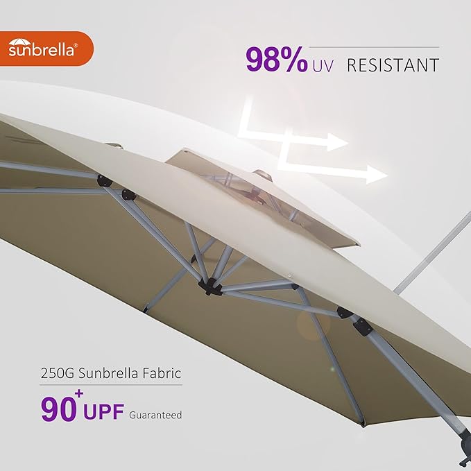 PURPLE LEAF 12ft Patio Umbrella Outdoor Square Umbrella Large Cantilever Umbrella Windproof Offset Heavy Duty Sun Garden Deck Pool Patio, Spectrum Sand