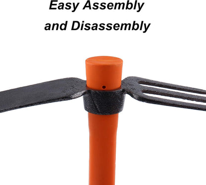 3 Sprongs Dual Head Rake Hoe with Heavy Duty Forged Adze and Ergonomic Non-Slip Handle for Loosening Soil, Gardening, Camping Outdoor 39mm/15-Inch