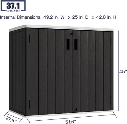 KINYING Outdoor Horizontal Storage Sheds,37 Cu.ft Outdoor Storage Cabinet Waterproof Resin Tool Storage Box for Lawn Mower,Garden Tools and Patio Furniture, Lockable (Black)