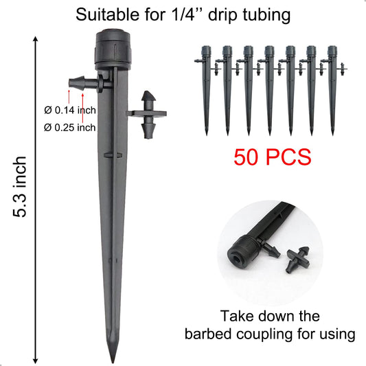 50 Pcs Drip Irrigation Emitters, Adjustable Flow 0-20 GPH Irrigation Drippers with Stake, Full Circle Flow Sprinkler Head, Micro Sprinkler for Garden Patio Lawn Flower Bed
