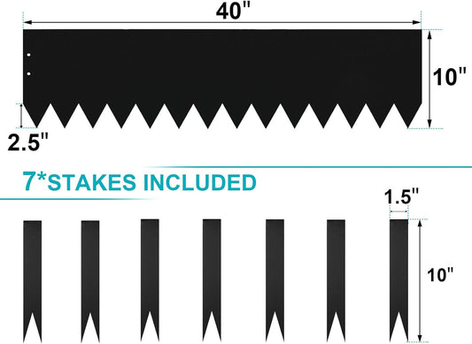 40" LX10 H Metal Landscape Edging, Heavy Duty Galvanized Steel Garden Edging,6 Pack Steel Landscape Edging with 7 Clips for Lawn, Flower Bed, Yard (Black)