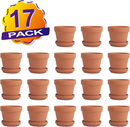 17 Pack 4" Terracotta Planter Pots with Saucer - Clay Ceramic Cactus & Succulent Flower Nursery Garden Pots (4")