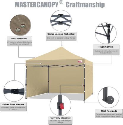 MASTERCANOPY Heavy Duty Pop-up Canopy Tent with Sidewalls (10x10,Beige)