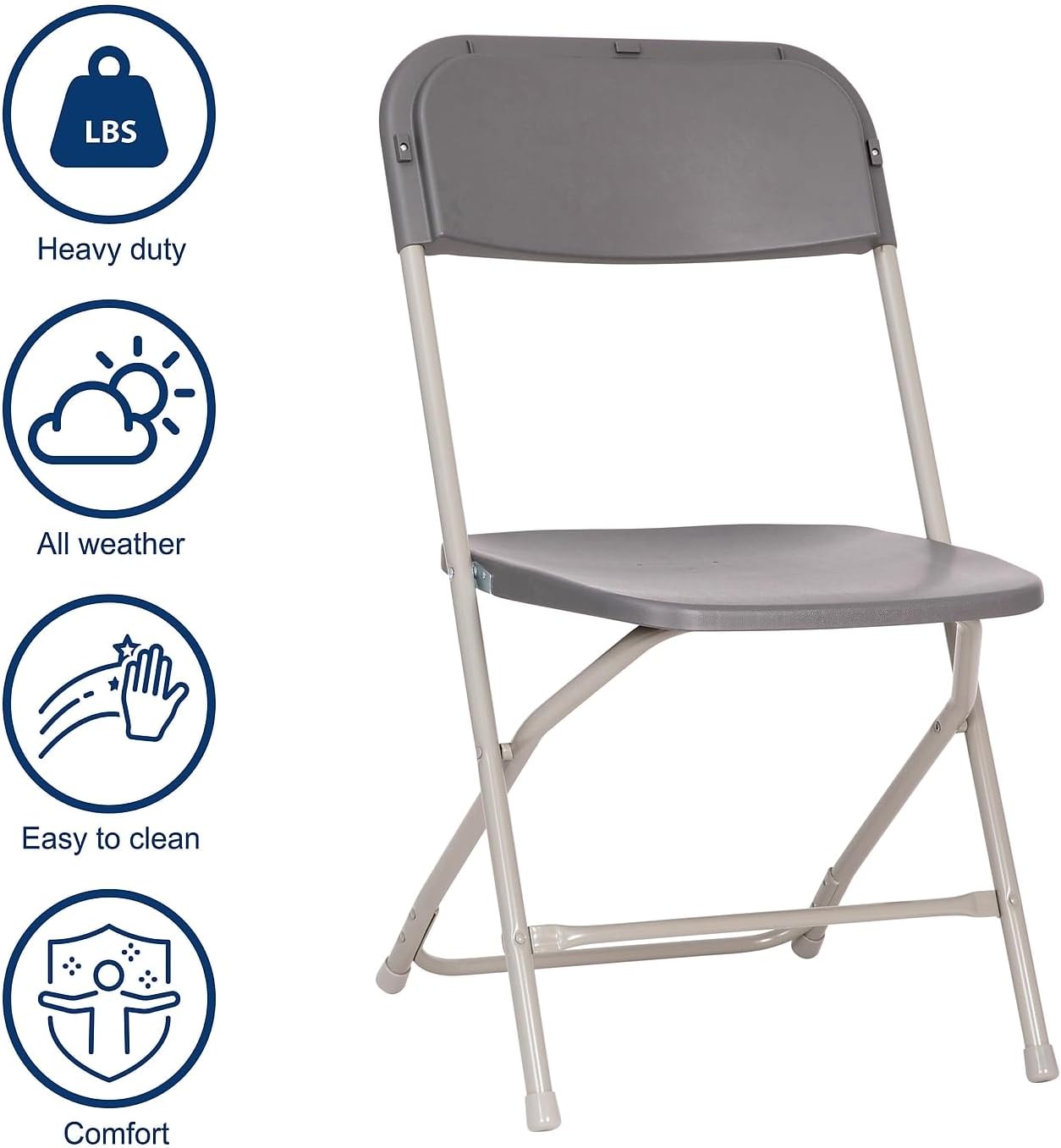 Flash Furniture Hercules Big and Tall Commercial Folding Chair - Extra Wide 650LB. Capacity - Durable Plastic - Gray, 4-Pack