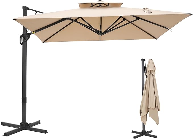 Sophia & William Cantilever Patio Umbrella 12ft, Offset Large Outdoor Umbrellas with 360°Rotation, Heavy Duty Hydraulic Double Umbrella for Garden Pool Backyard, Beige (no base)