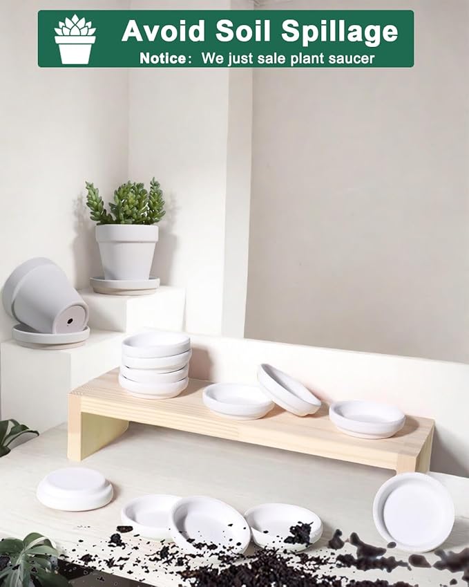 vensovo 2 Inch White Terracotta Plant Saucer Pots Tray - 12 pcs Mini Planter Saucers for Indoor & Outdoor Plants, Small Clay Trays Perfect for 1 Inch 1.5Inch Flower Pot