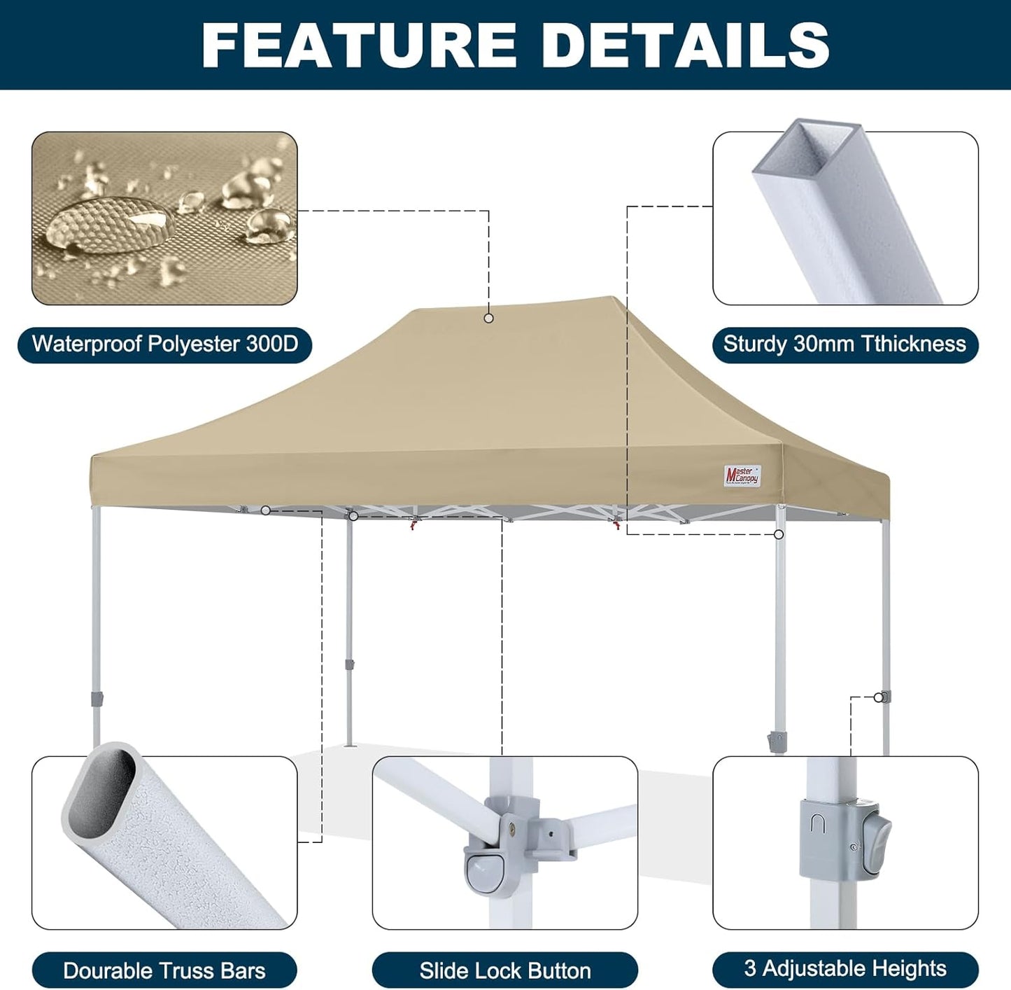 MASTERCANOPY Pop Up Canopy Tent Commercial Grade 10x15 Instant Shelter (Beige)