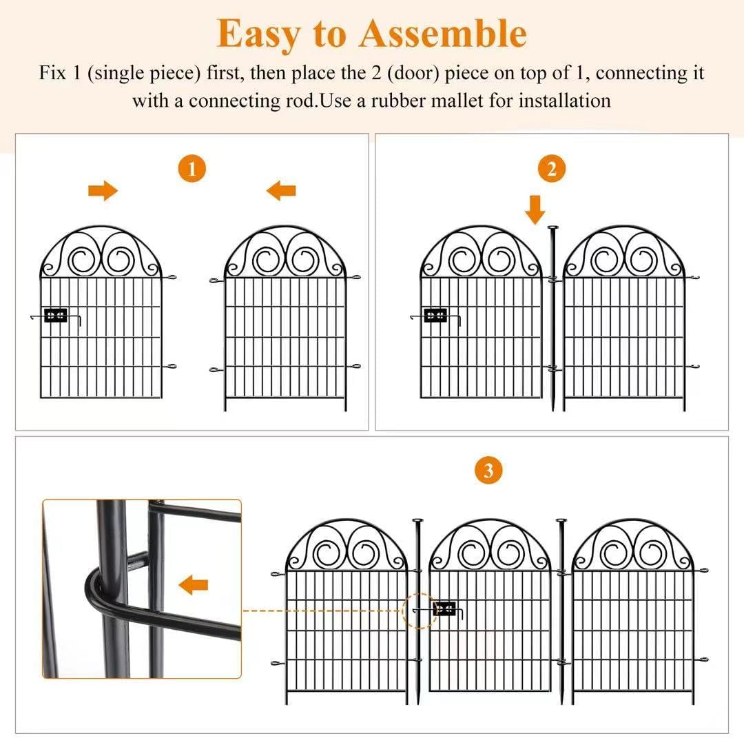 Tall Garden Animal Barrier Fence with Gate, 36 in(H)×30.6 Ft(L) 14 Panels Dog Digging Fence Barrier, Black Heavy Duty Metal Temporary Fences, Reusable Defense Fencing for Outdoor Yard│Patented