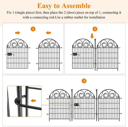 Tall Garden Animal Barrier Fence with Gate, 36 in(H)×30.6 Ft(L) 14 Panels Dog Digging Fence Barrier, Black Heavy Duty Metal Temporary Fences, Reusable Defense Fencing for Outdoor Yard│Patented