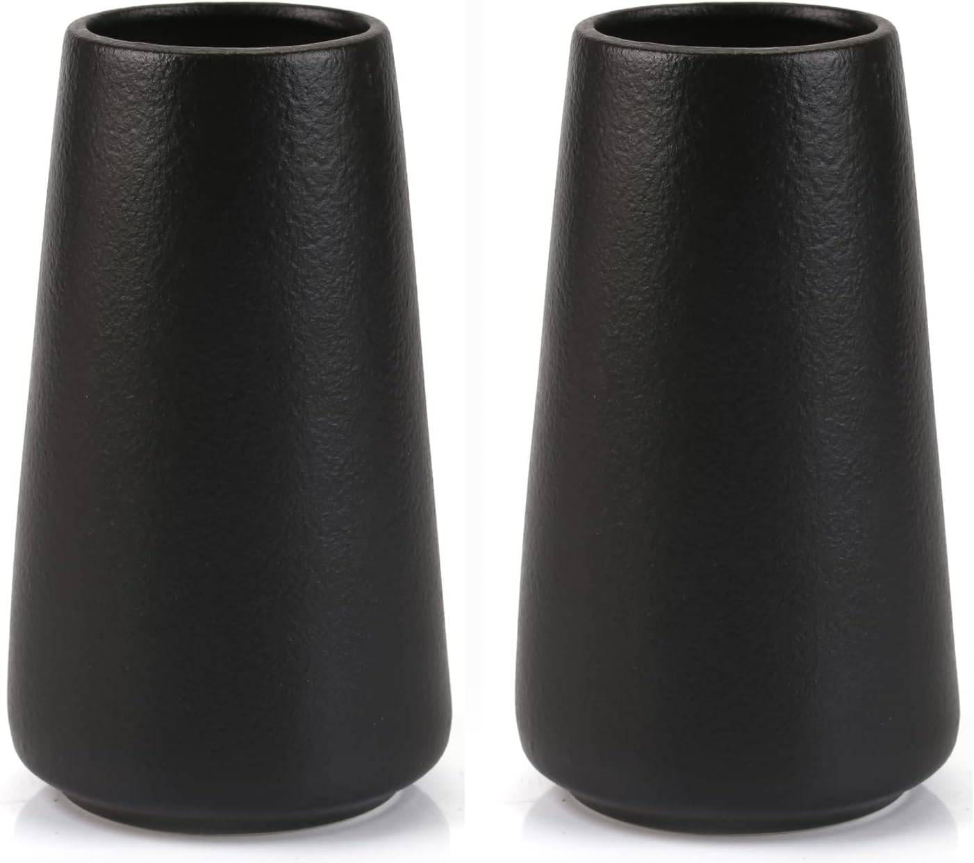 Simple Vase for Flowers Plants, Matte Vases for Modern Table Shelf Home Decor Wedding Boho Decor, 6" H Frosted Elegant Ceramic Vase for Pampas Grass Fluffy Stem Bouquet Lavender Flowers (Black, 2)