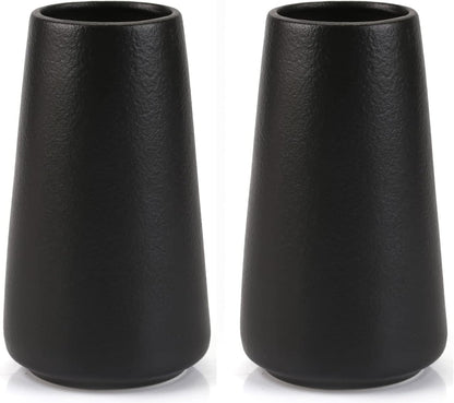 Simple Vase for Flowers Plants, Matte Vases for Modern Table Shelf Home Decor Wedding Boho Decor, 6" H Frosted Elegant Ceramic Vase for Pampas Grass Fluffy Stem Bouquet Lavender Flowers (Black, 2)