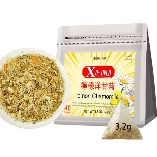 XIEJINJI Lemon Chamomile Tea - 40 Tea Bags, Caffeine-Free Herbal Tea, Zesty Citrus & Soothing Floral Notes, Eco-Conscious Packaging, Hot or Iced