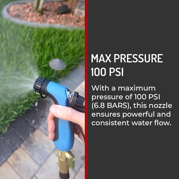 Hi Tech High-Pressure Heavy-Duty Hose Nozzle – 100 PSI Max, 160F Water Temp, Pistol Grip with Threaded Front for Cleaning Tools, Fits Standard Garden Hoses