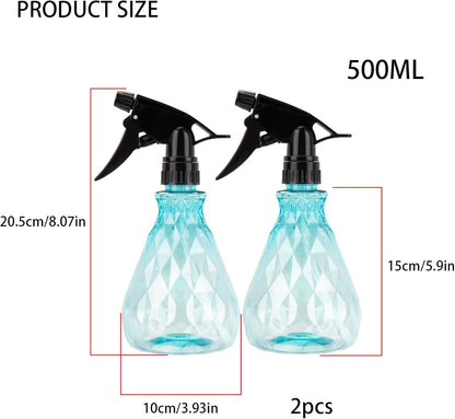2 Pcs Spray Bottles, 500 ml/17 oz Empty Water Spray Bottles, Plastic Reusable Adjustable Mist Sprayer Squirt Bottles Containers Refillable for Cleaning Solutions, Gardening, Plants (Blue)