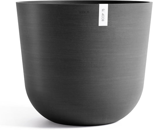 Ecopots Oslo Durable Modern Round Indoor/Outdoor Recycled-Based Composite Flower Pot Planter, Dark Grey, 25.5"