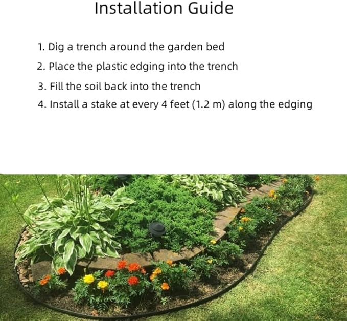 Black Plastic Garden Landscape Edging, 5” Tall Border Coil, Flexible and Strengthened with Anti-UV Treatment (100ft with 30pcs Stakes)