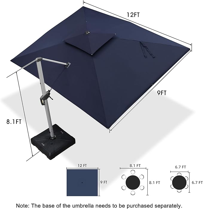 PURPLE LEAF 9' X 12' Patio Umbrella Outdoor Rectangle Umbrella Large Cantilever Umbrella Windproof Offset Heavy Duty Sun for Garden Deck Pool Patio, Navy Blue