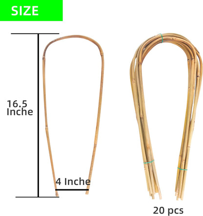 Avalution 16" Natural Bamboo Plants Trellis U-Hoop,Bamboo Gaeden Trellis U-Shape for Climbing Plant Support-20PCS