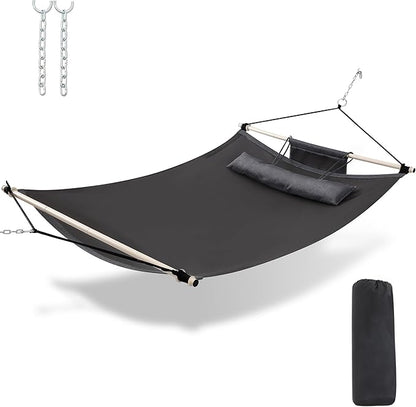 TegerDeger Anti-flip 12FT Hammock Large Hammock 450LB Capacity with Iron Spreader Bar & Nylon Rope for Outside, Patio, Garden, Backyard, Beach - Gray