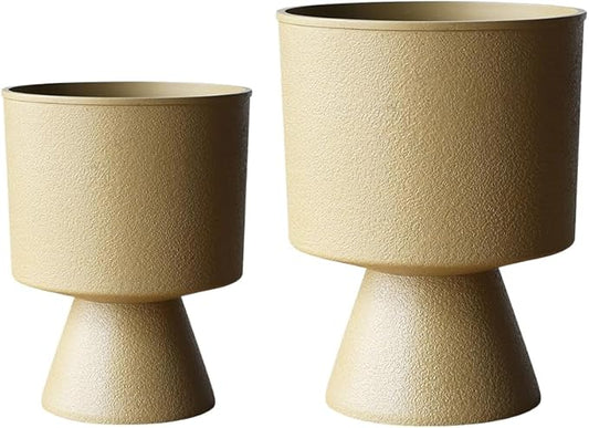 Lookat Modern Hourglass Planter, Indoor Decorative Plastic Plant Container, Textured Metal Look, Contemporary Home Garden Pot (GLOD, CUP003 Small+Medium)