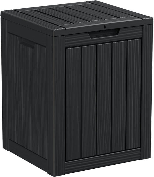 28 Gallon Resin Deck Box, Lockable Outdoor Storage Box for Patio Cushions Storage Furniture,Garden Tools, Pool Supplies, Weatherproof and UV Resistant（Black）