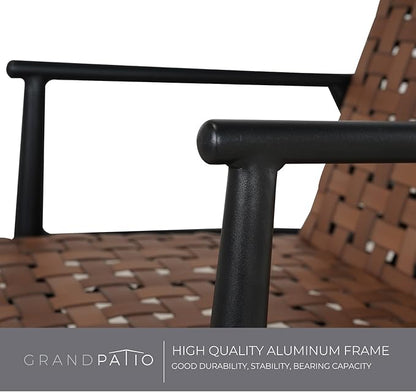 Grand patio Chairs Set of 2 Leather- Look Wicker Outdoor Chairs with Powder Coated Aluminum Frame Outdoor Bistro Set for Garden Backyard Balcony Brown
