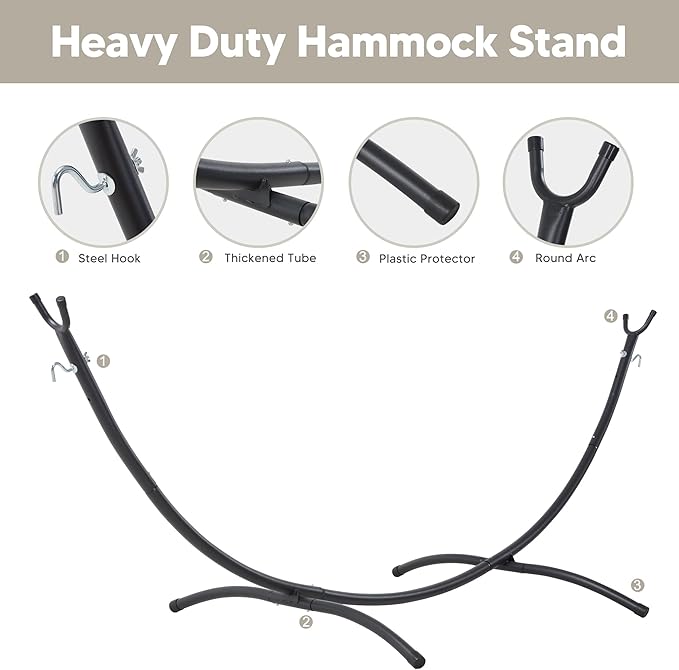 SUNCREAT Portable Outdoor Hammock with Stand Included, Double Hammock with Tassel for Outside, Beige