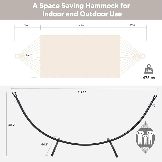 SUNCREAT Portable Outdoor Hammock with Stand Included, Double Hammock with Stand for Outside, Beige