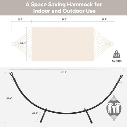 SUNCREAT Portable Outdoor Hammock with Stand Included, Double Hammock with Stand for Outside, Beige