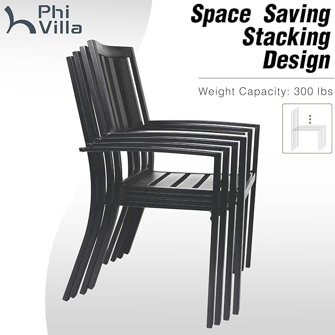 PHI VILLA 3 Piece Outdoor Patio Bistro Dining Set, Slatted Metal Round Table & 2 Patio Chairs, Outdoor Furniture Set for Porch, Deck