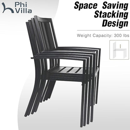 PHI VILLA 3 Piece Outdoor Patio Bistro Dining Set, Slatted Metal Round Table & 2 Patio Chairs, Outdoor Furniture Set for Porch, Deck