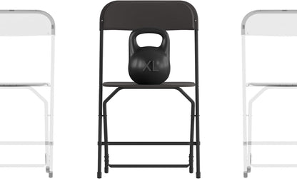 Flash Furniture Hercules Series Big & Tall Stackable Plastic Folding Chairs, Extra Wide Commercial Event Seats, Set of 4, Black