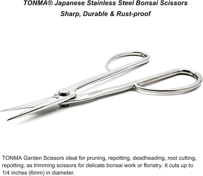 TONMA Satsuki Bonsai Scissors [Made in Japan] Professional 8.5 inch Garden Bonsai Tools Japanese Stainless Steel Hasami Pruning Scissors with Micro Serrated, Mirror Finish Process