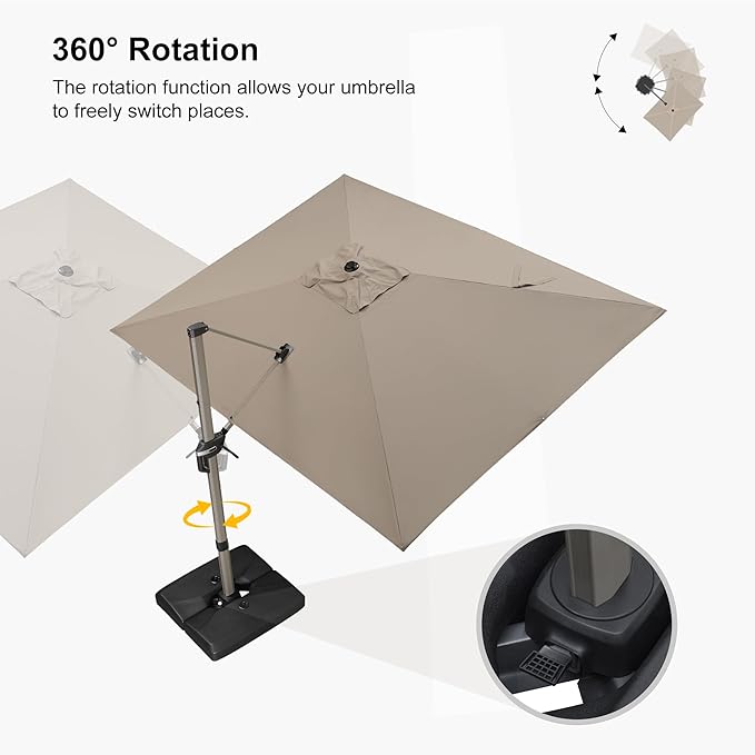 PURPLE LEAF 9' x 11' Patio Umbrella with Base Cantilever Umbrella Rectangular Outdoor Offset Umbrella with Champagne Frame and 360° Rotation for Garden Deck Pool, Taupe